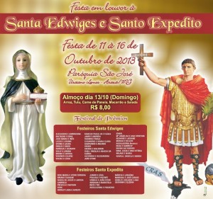 Festa em louvor a Santa Edwiges e Santo Expedito, começa nessa sexta feira