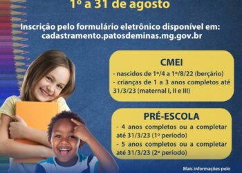 Patos de Minas inicia cadastramento escolar para educação infantil na próxima segunda