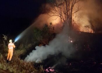 Bombeiros de Sacramento combatem incêndio às margens de rodovia
